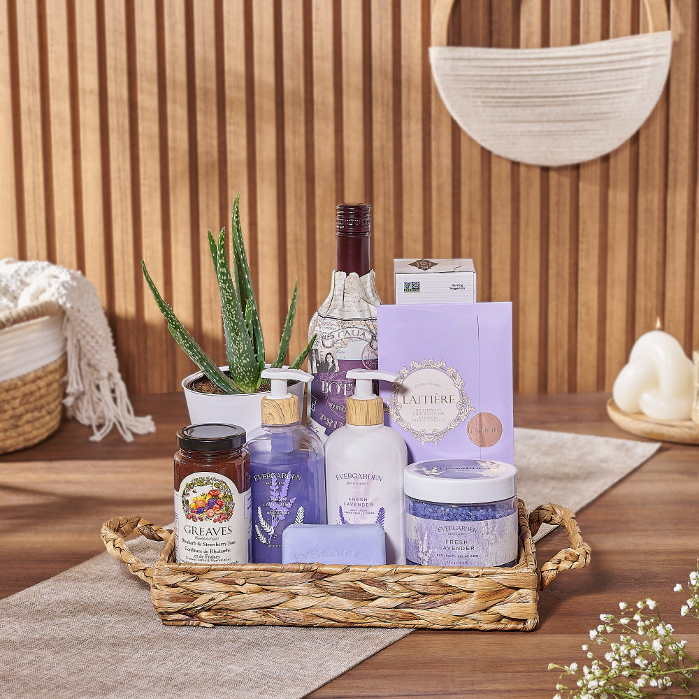 Lavender Spa and Wine Gift – how the gift is presented