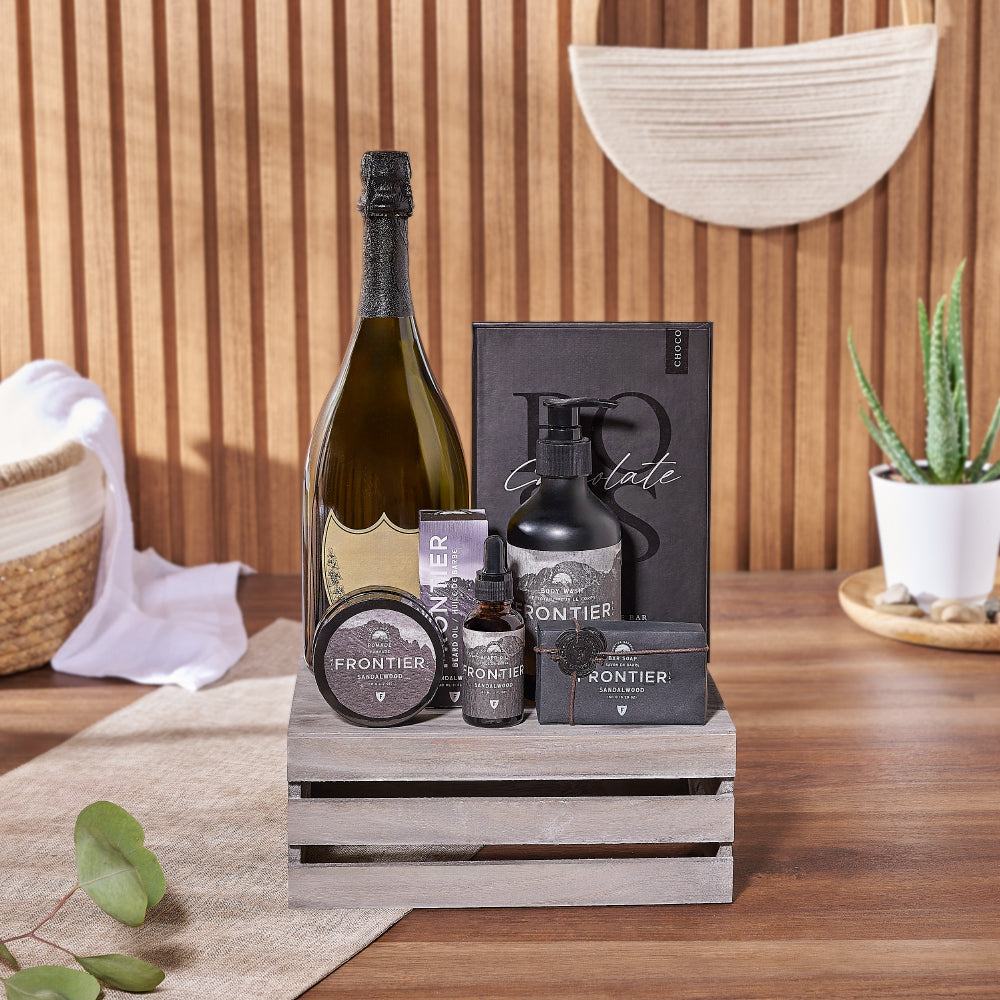 With the Sandalwood & Champagne Spa Gift Crate from Connecticut Baskets to Connecticut delivery