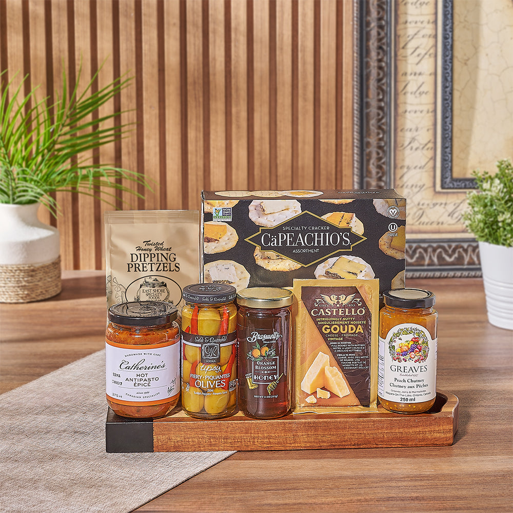 The Gourmet Appetizer Gift Set comes packed with delicious snacks from Connecticut basket - Connecticut delivery