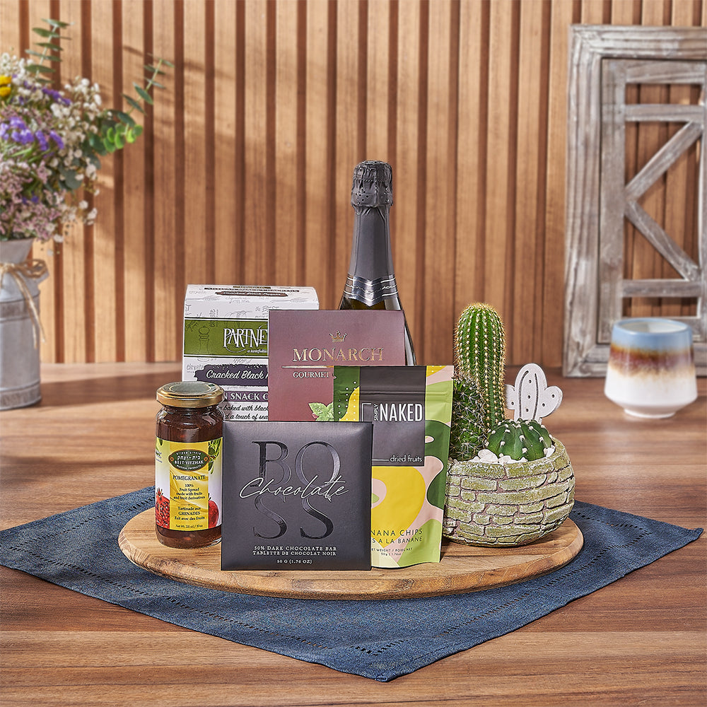 Kosher Celebration & Cacti Gift from Connecticut Baskets - Champagne Gift Basket - Connecticut Delivery