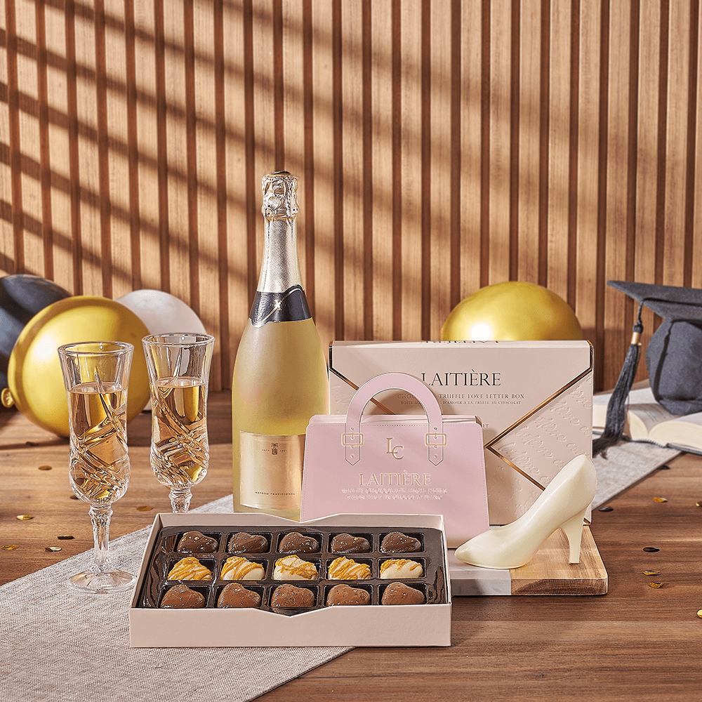 Bubbly Graduation Gift, graduation gift, graduation, chocolate gift, chocolate, champagne gift, champagne, sparkling wine gift, sparkling wine, Connecticut delivery