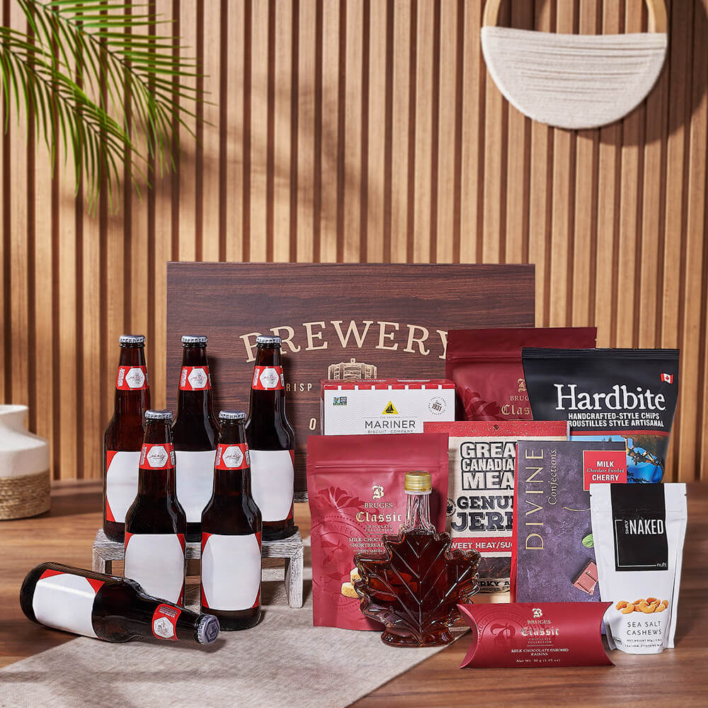 Signature Beer and Gourmet Snack Gift Basket in Wooden Box – how the gift is presented