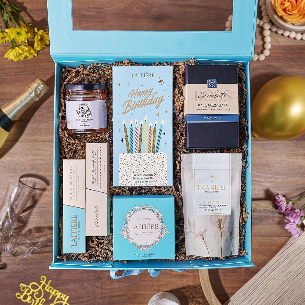 Birthday Chocolate Bar and Tea Box – how the gift is presented