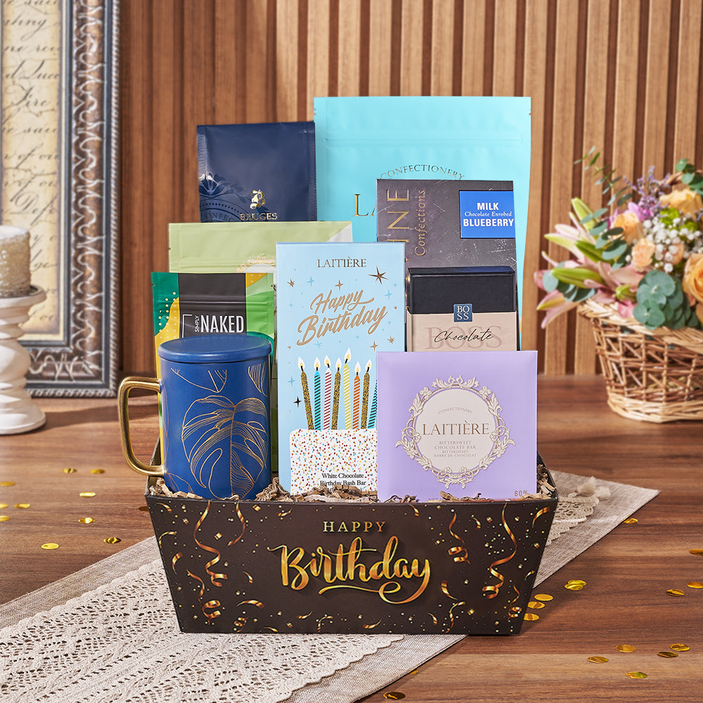 Birthday Coffee and Sweets Tray – how the gift is presented