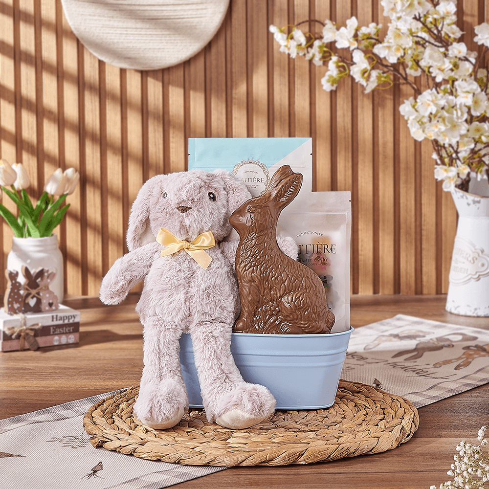 Blue Easter Bunny Gift Basket, chocolate gift, chocolate, easter gift, easter, Connecticut delivery