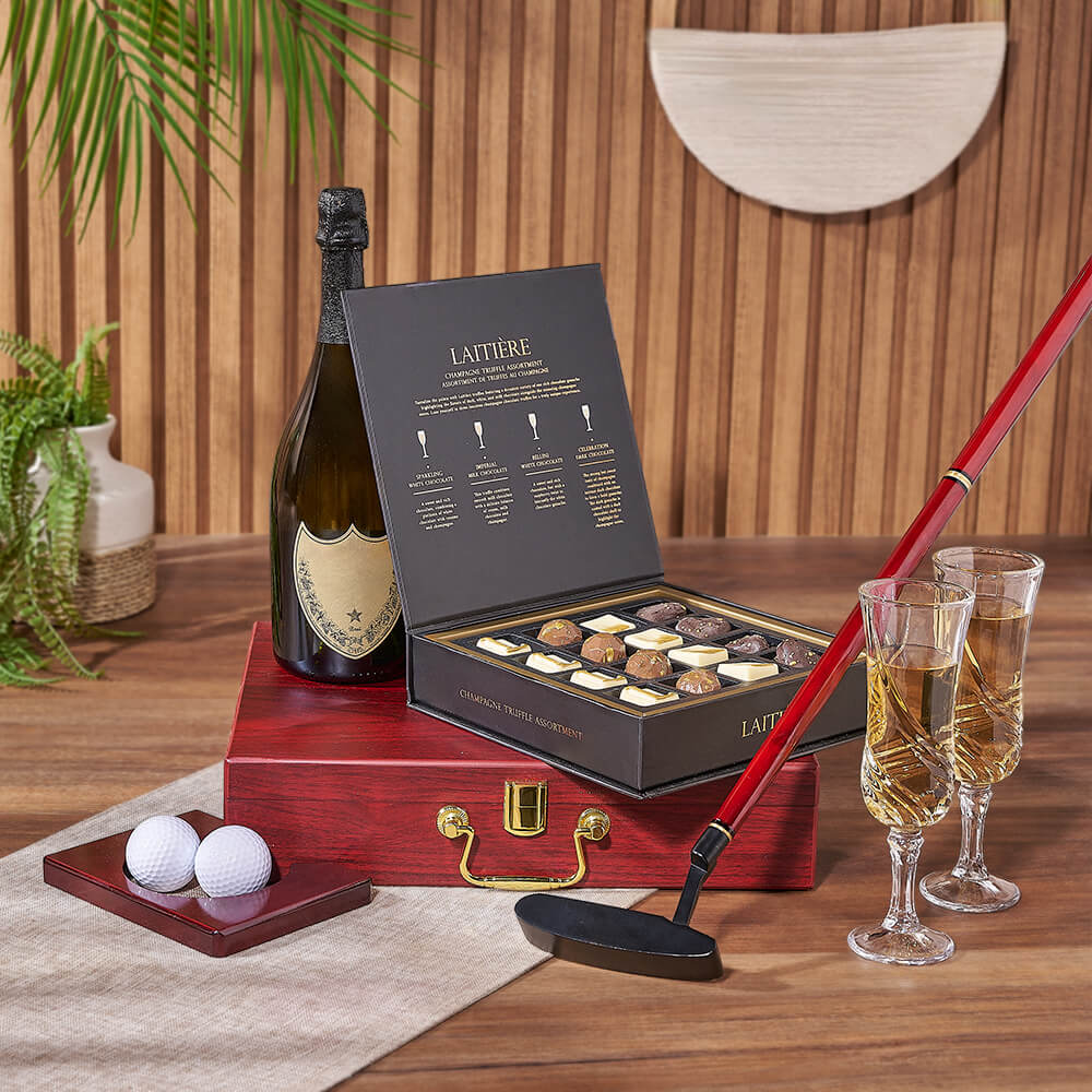 Sparkling Wine with Golf Practice Set – how the gift is presented