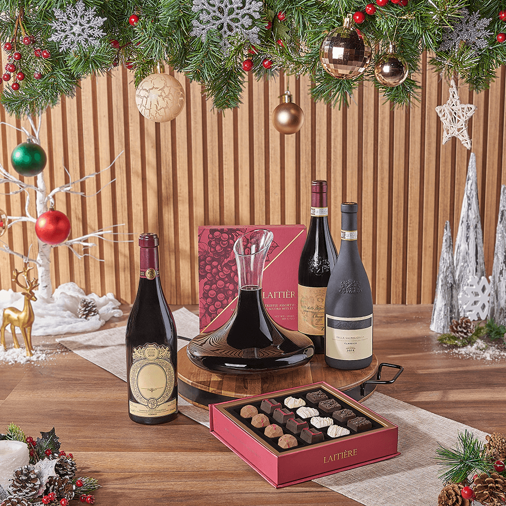 Holiday Wine Trio with Islington Decanter and Laitière Truffles – how the gift is presented