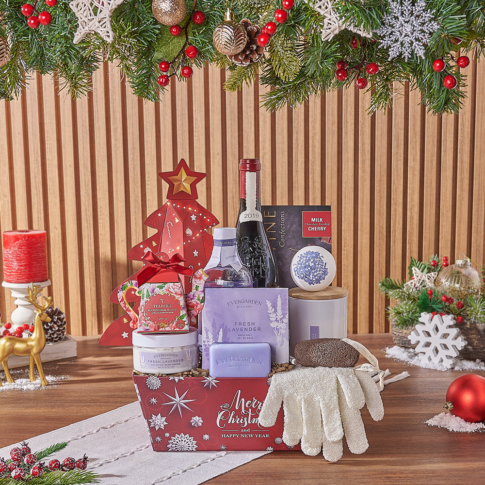 Wine and Christmas Treat Gift Basket – how the gift is presented