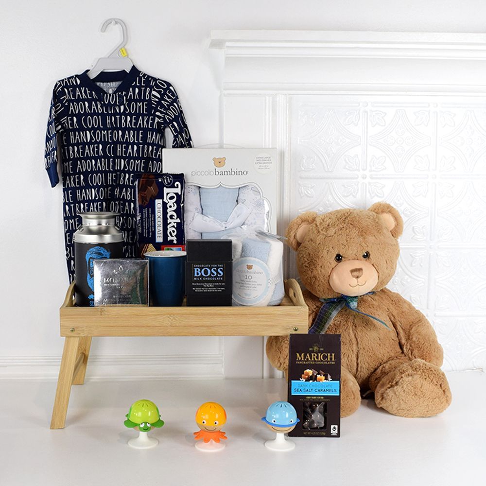 New Baby Plush and Essentials Basket – how the gift is presented