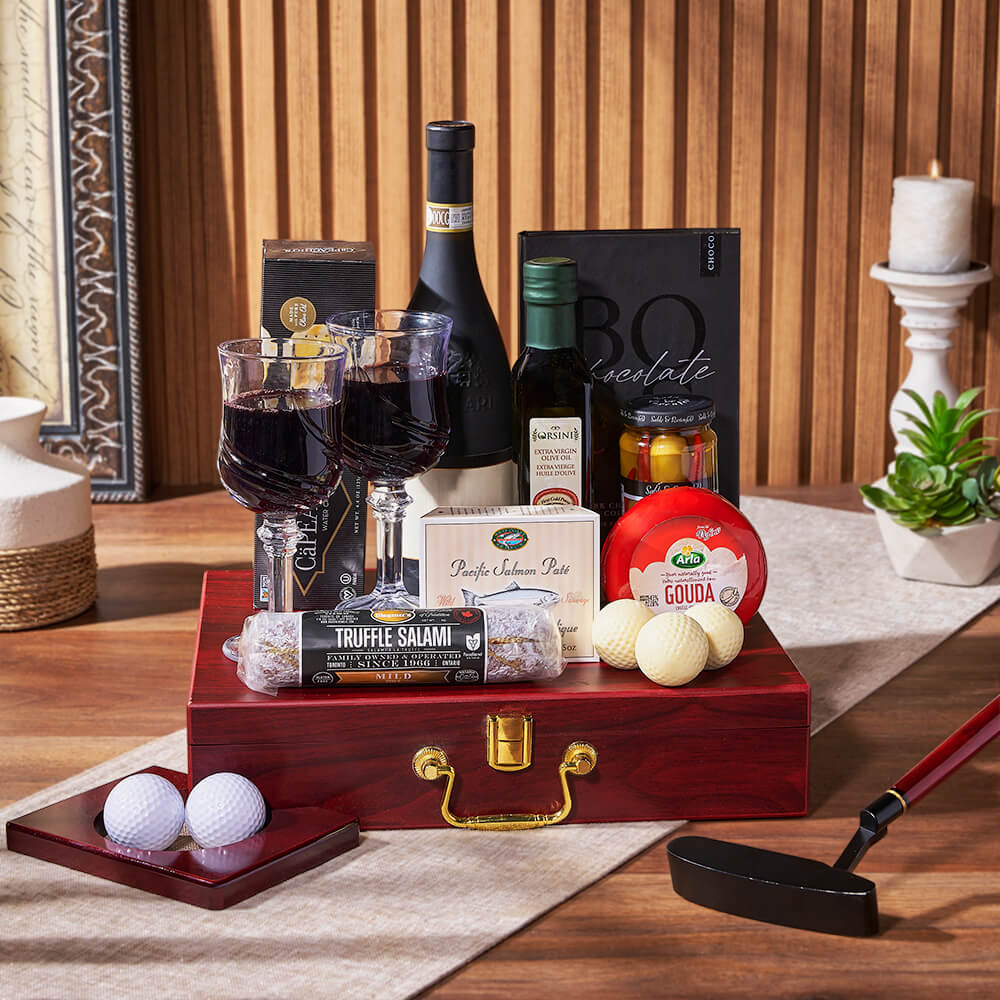 Wine and Putting Gift Basket – how the gift is presented