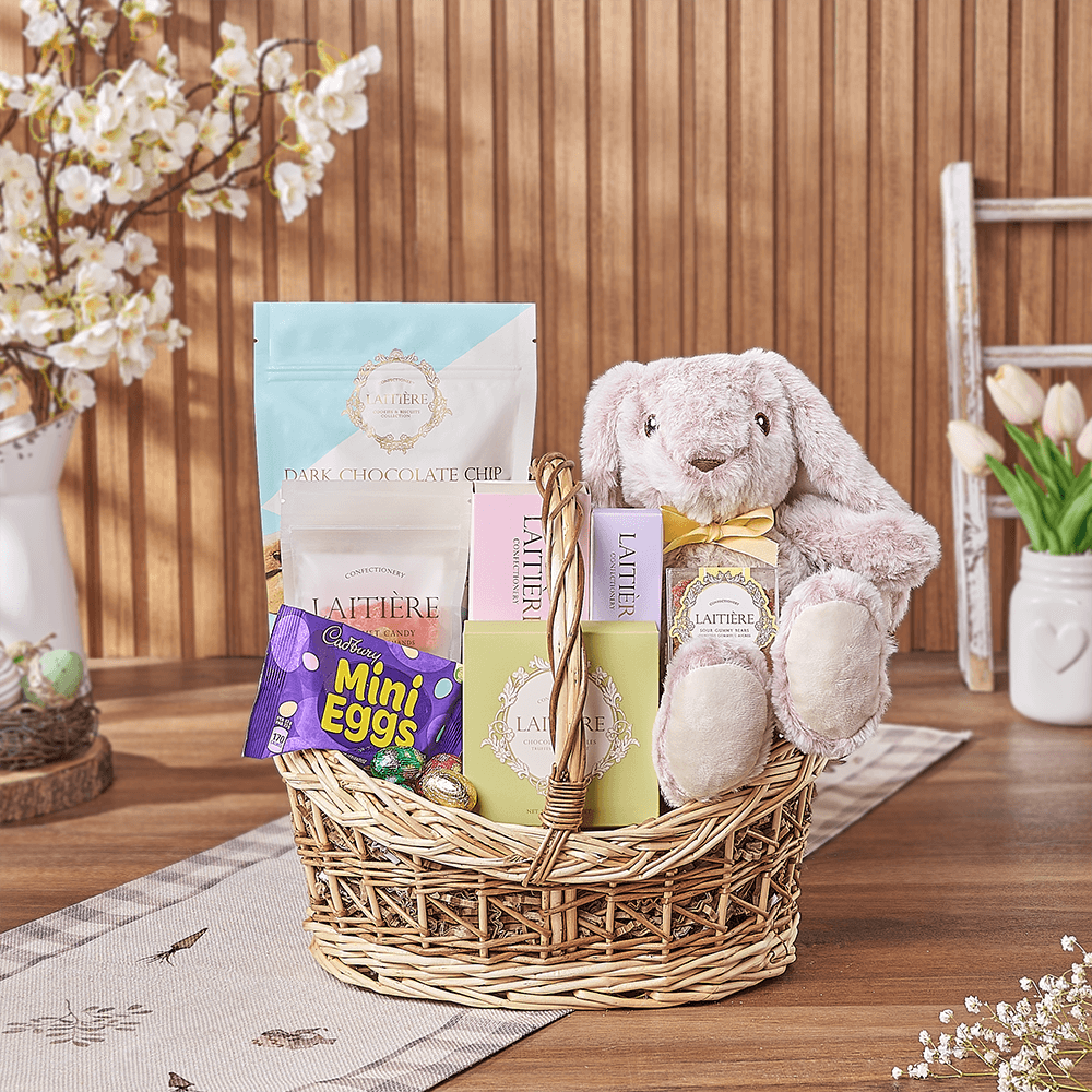 Easter Bunny Candy Basket, easter gift, easter, chocolate gift, chocolate, plush gift, plush, Connecticut delivery