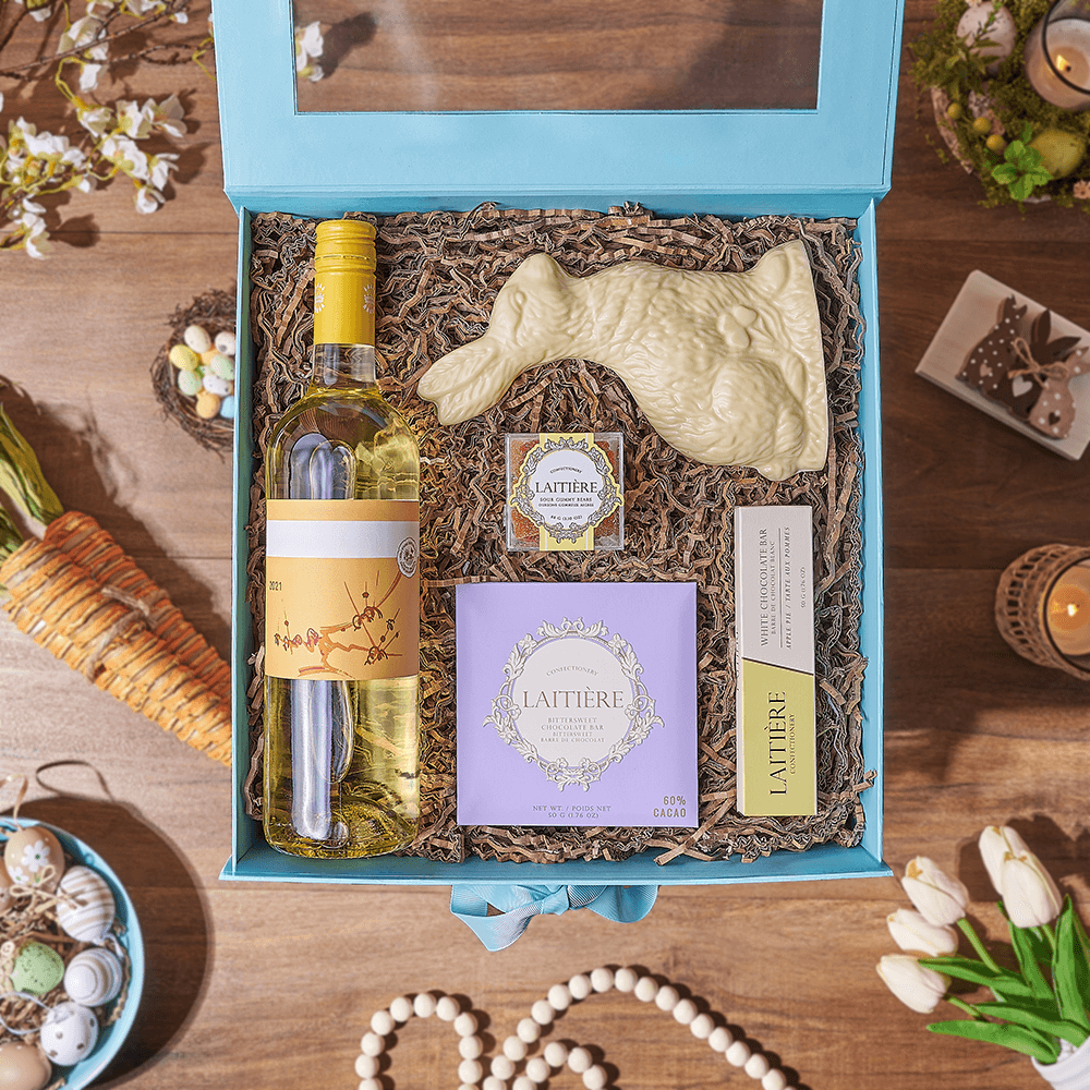 Easter Bunny & Wine Gift Box, wine gift, wine, chocolate gift, chocolate, easter gift, easter, Connecticut delivery