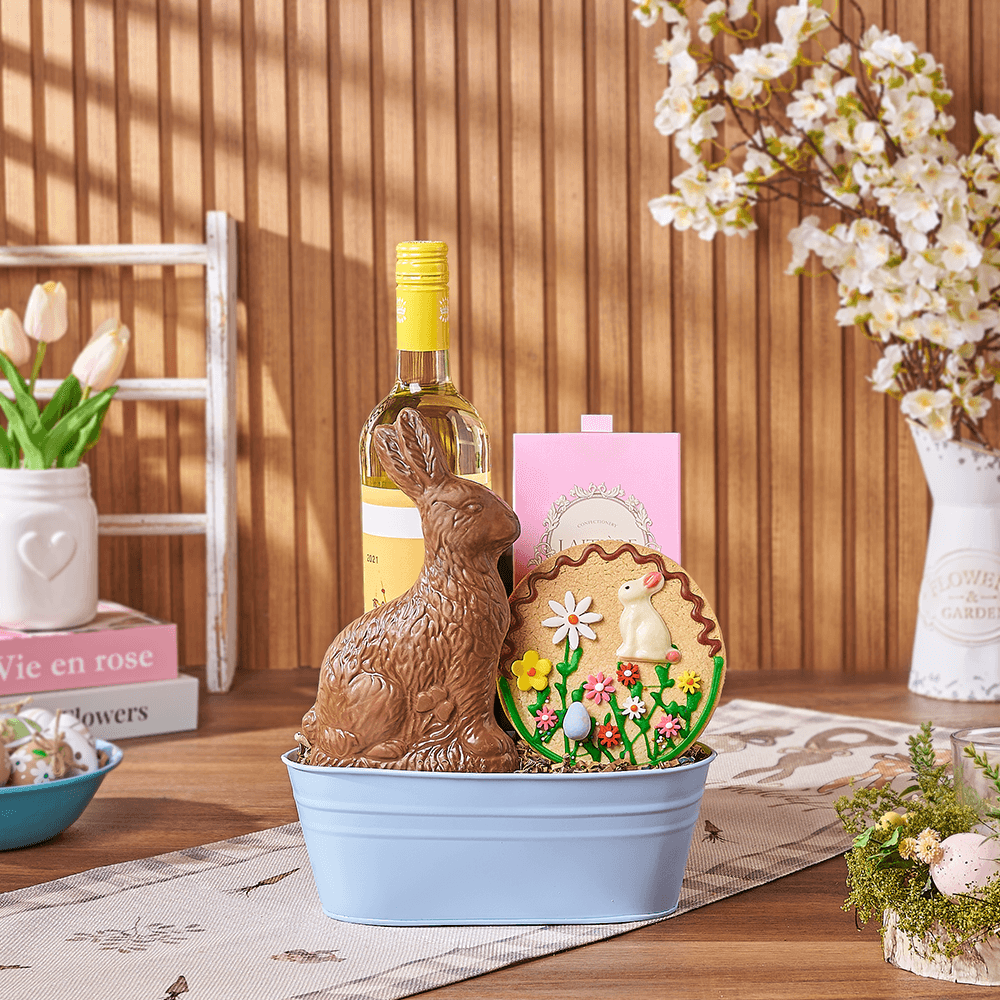 Easter Wine & Chocolate Bunny Gift, wine gift, wine, chocolate gift, chocolate, easter gift, easter, Connecticut delivery