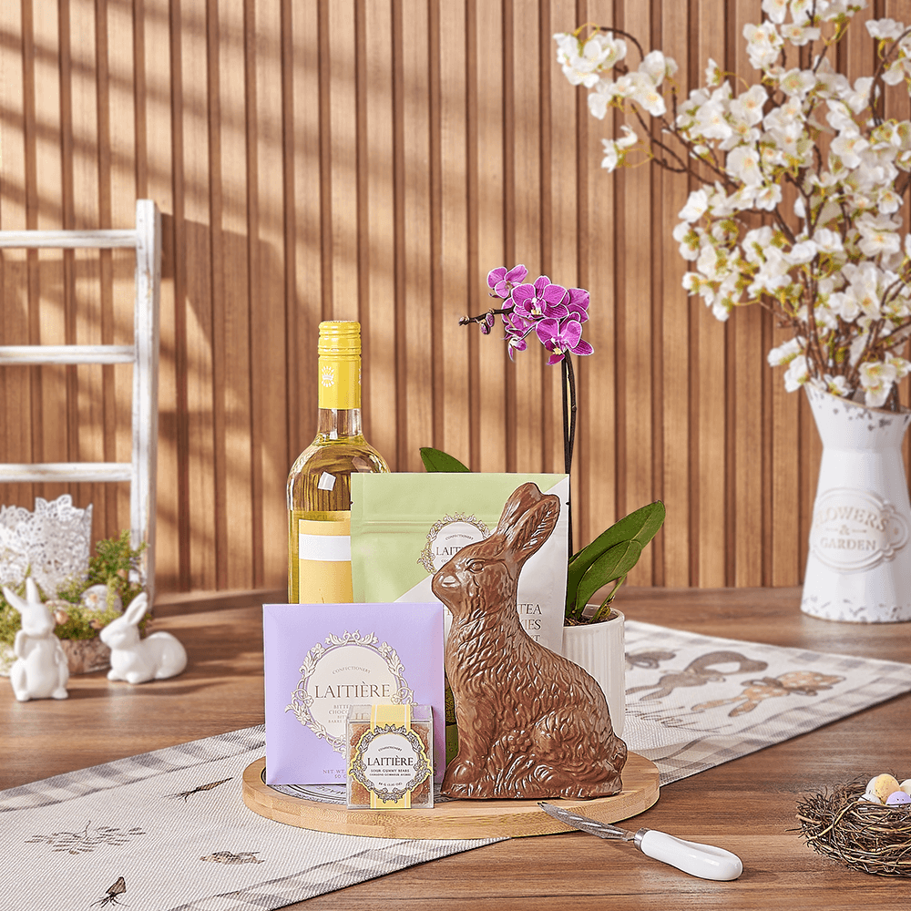 Easter Wine & Orchid Gift Board, wine gift, wine, easter gift, easter, orchid gift, orchid, plant gift, plant, Connecticut delivery