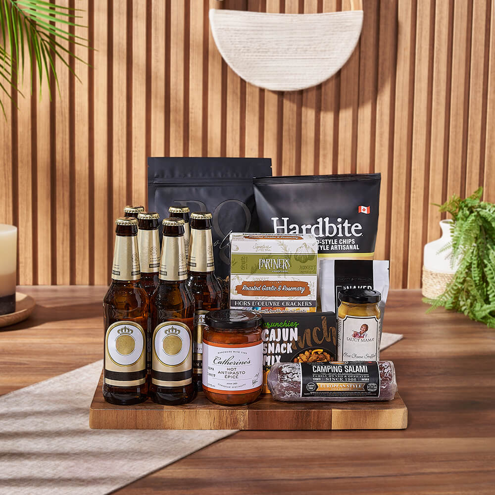 Etobicoke Beer & Crunch Snack Basket! Packed with crisp brews and a variety of snacks, it's perfect for beer enthusiasts or festive gatherings, Connecticut delivery