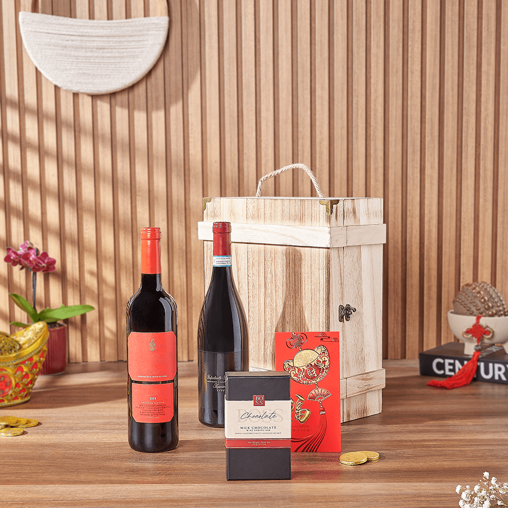 Good Fortune Wine Duo Box, wine gift, wine, chinese new year gift, chinese new year, lunar new year gift, lunar new year, Connecticut delivery