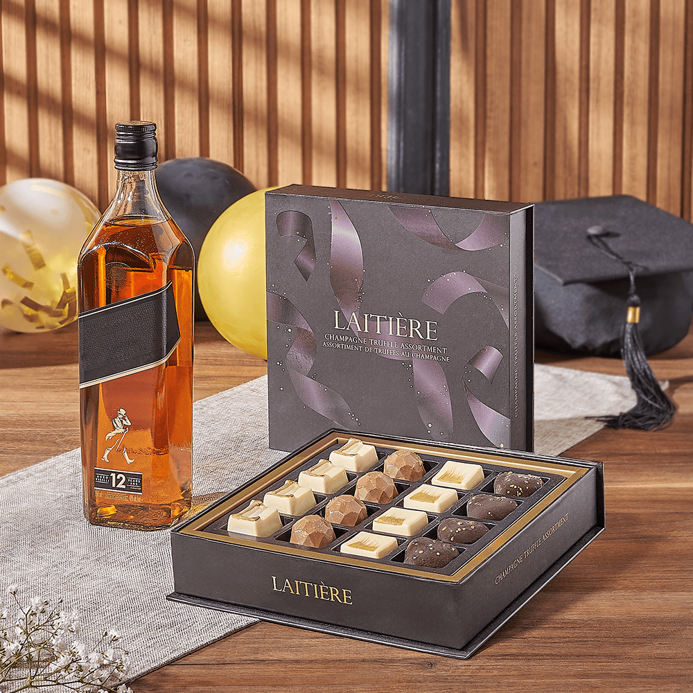 Graduation Liquor and Truffle Gift – how the gift is presented