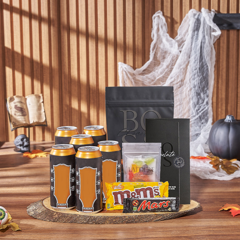 Halloween Beer and Popcorn Basket – how the gift is presented