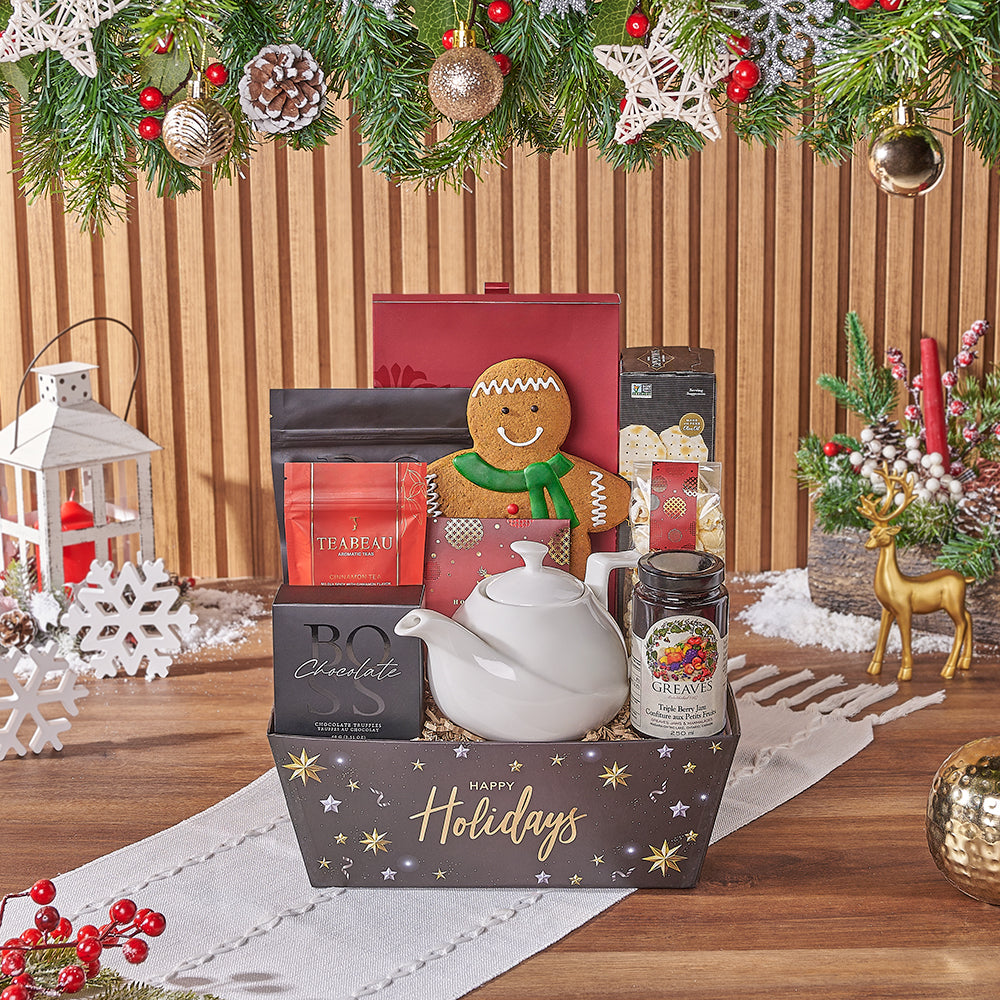 Assorted Holiday Chocolate and Tea Basket – how the gift is presented