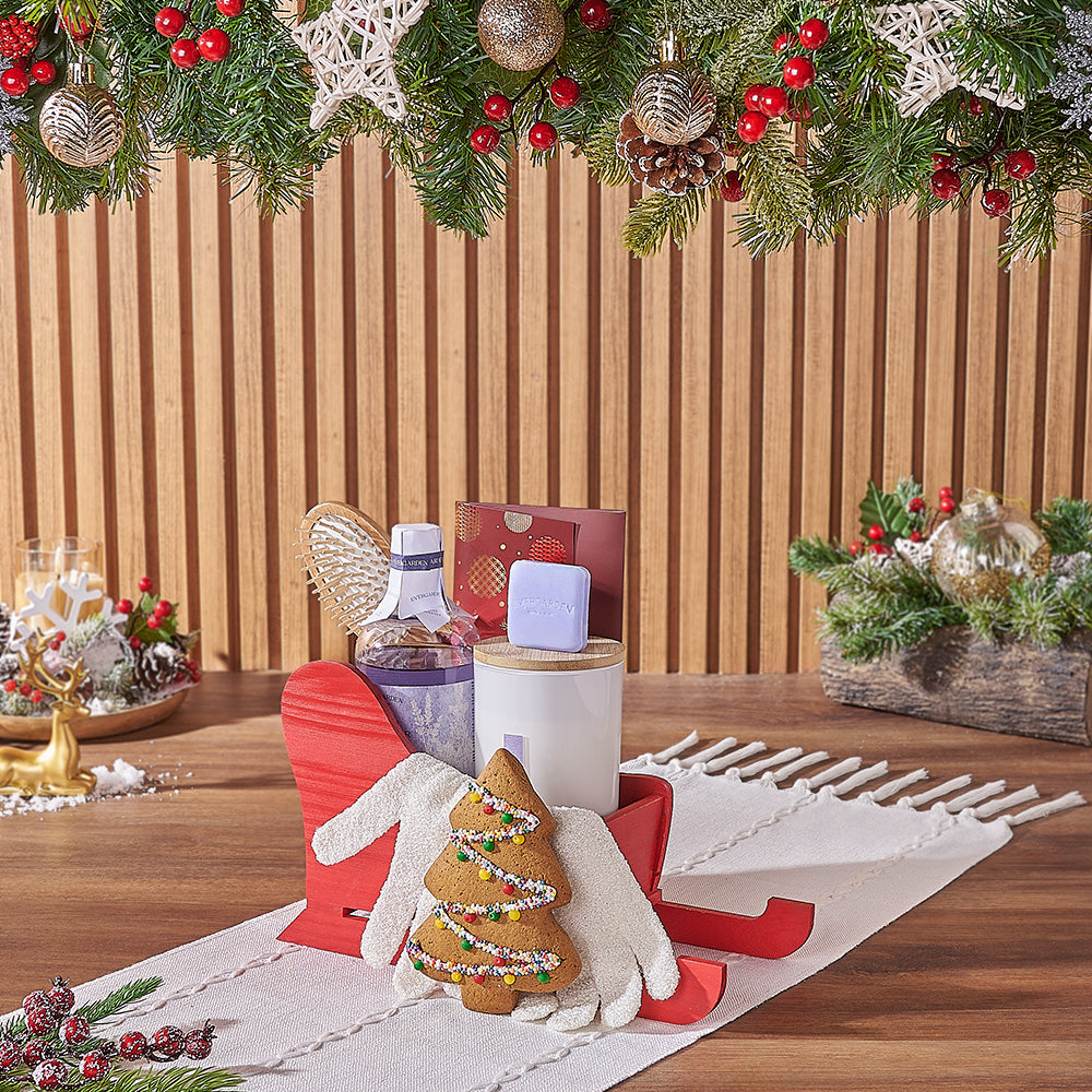 Red Sled Spa Gift Set – how the gift is presented