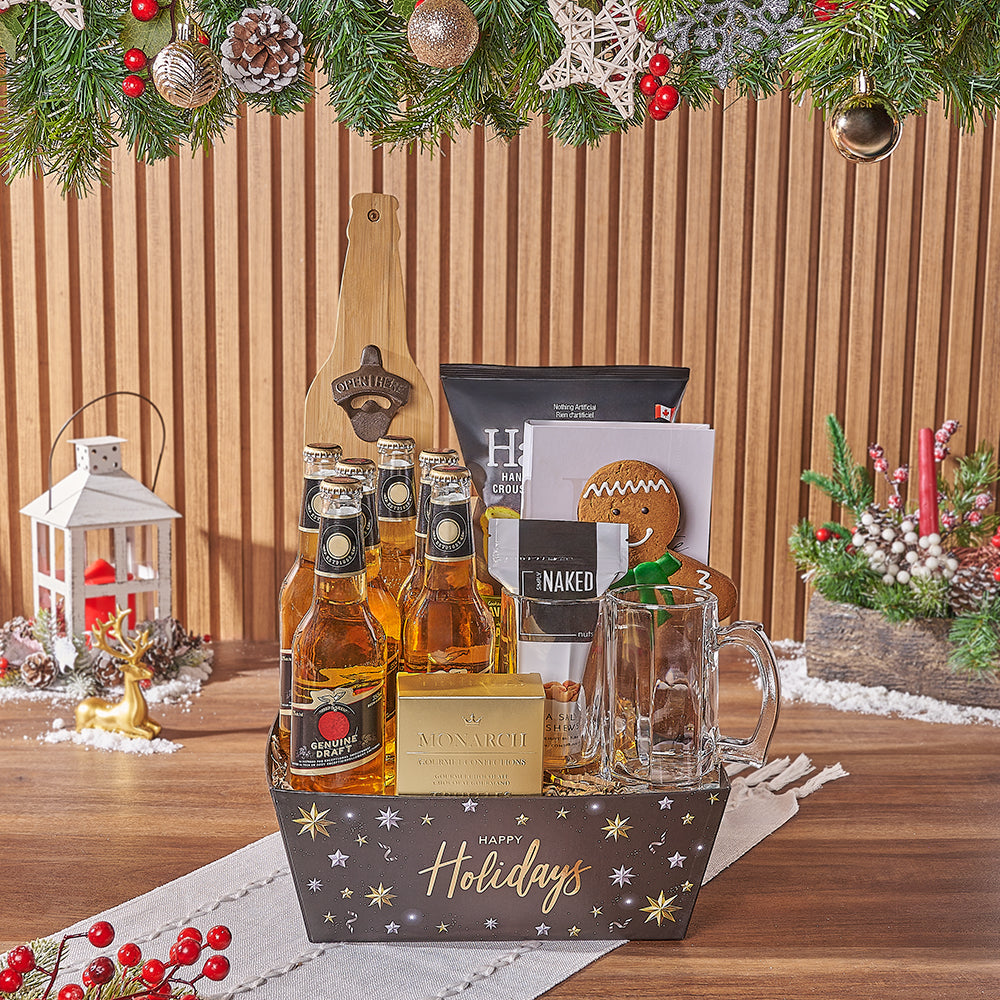 Holiday Beer and Gingerbread Gift Basket – how the gift is presented