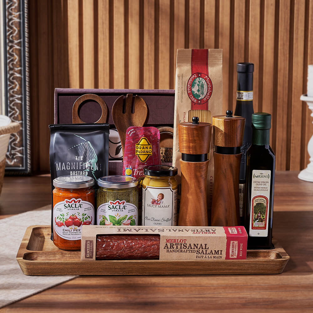 Wine and Pasta Tools Gift Basket – how the gift is presented