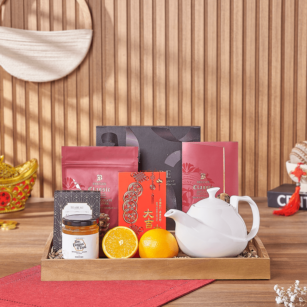 Lucky Tea Time Gift Tray, chinese new year gift, chinese new year, lunar new year gift, lunar new year, tea gift, tea, Connecticut delivery