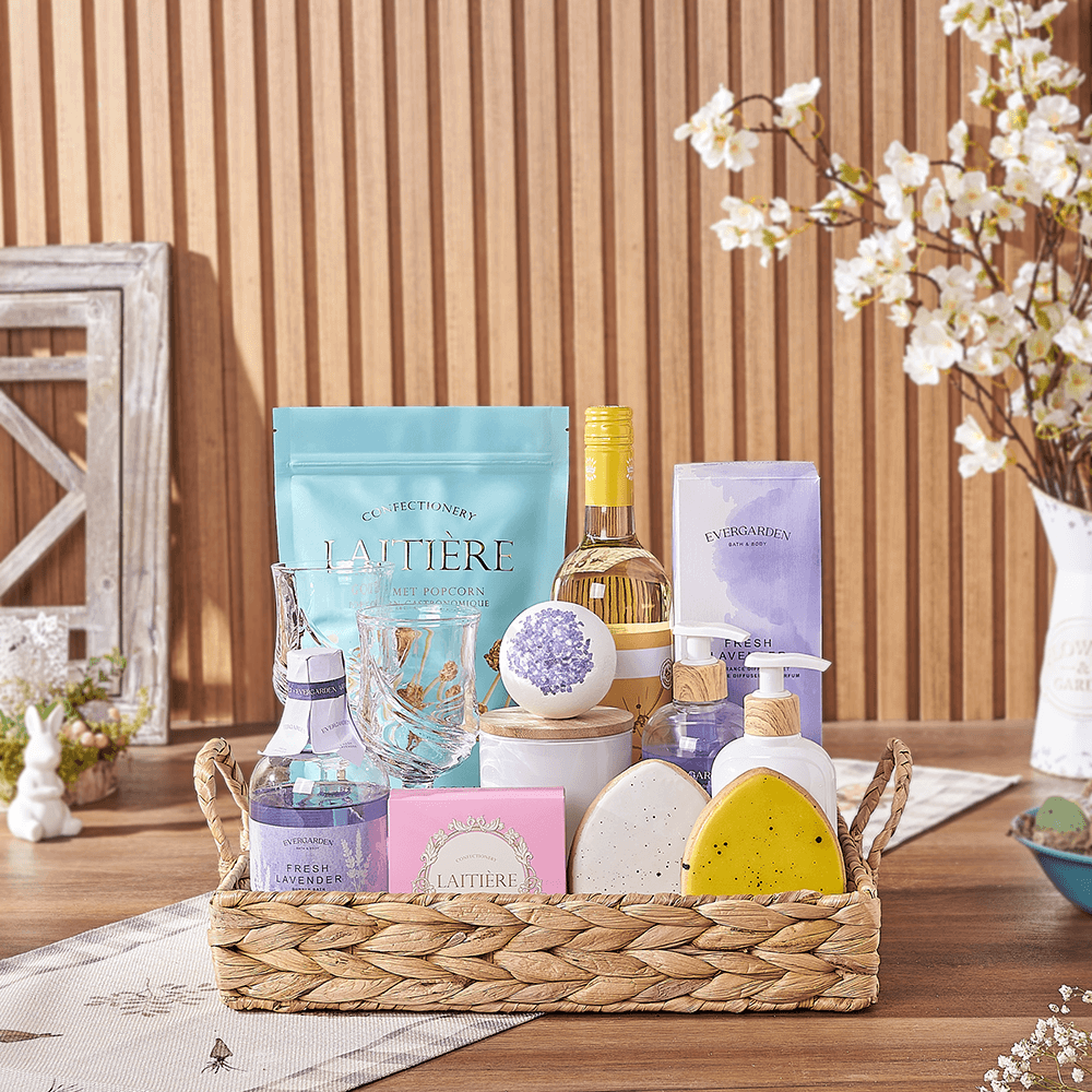 Relaxing Easter Spa & Wine Gift, spa gift, spa, wine gift, wine, easter gift, easter, Connecticut delivery