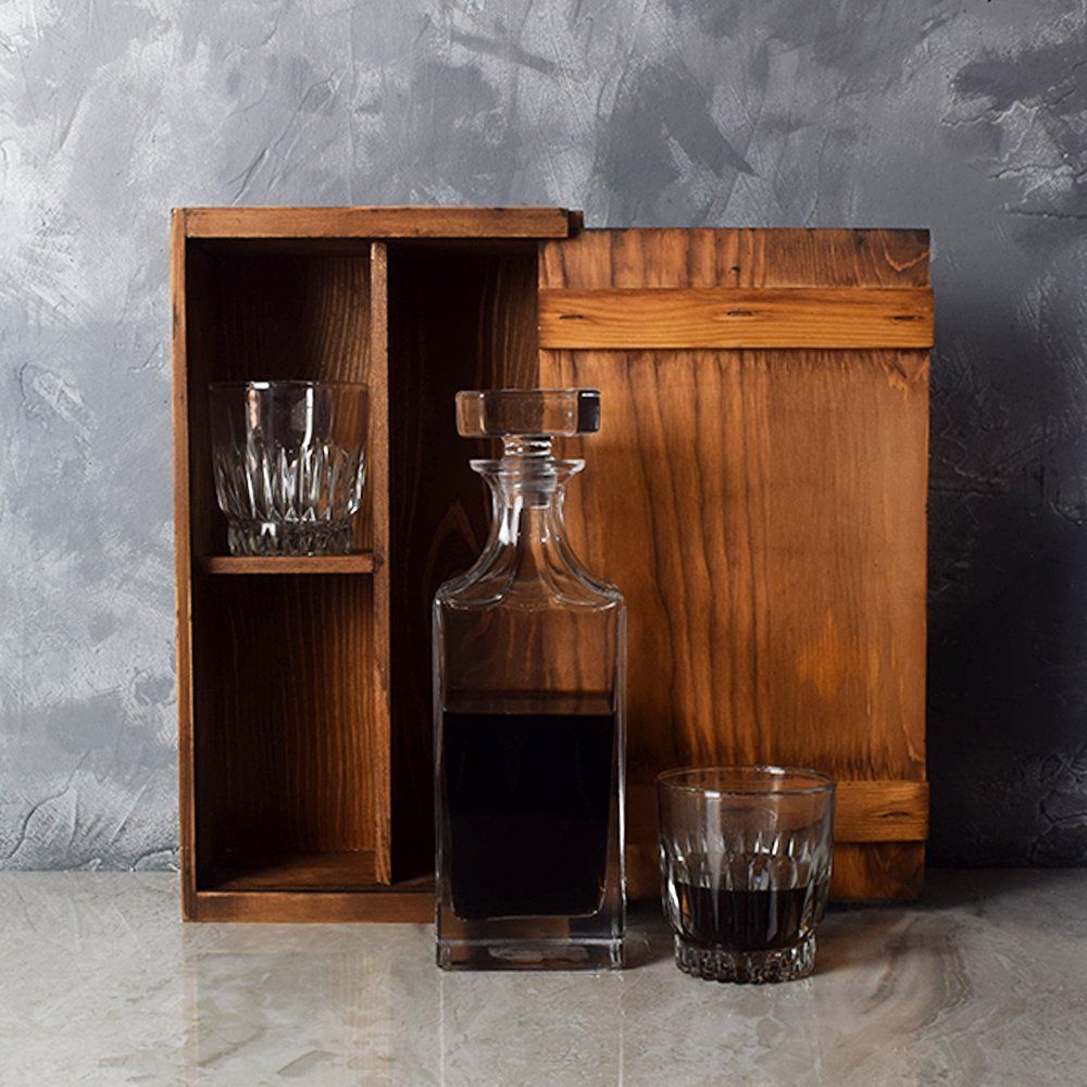 Rustic Decanter Gift Set features a decanter from Connecticut Baskets - Connecticut Delivery