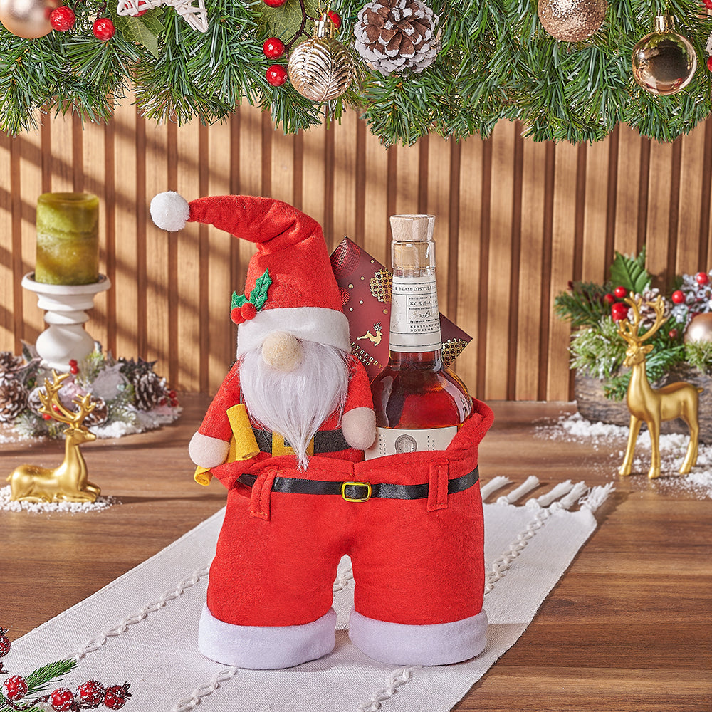 Liquor Gift Bag with Santa Plush – how the gift is presented