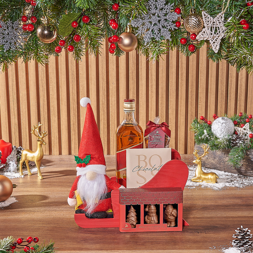 Whiskey and Winter Chocolate Basket – how the gift is presented