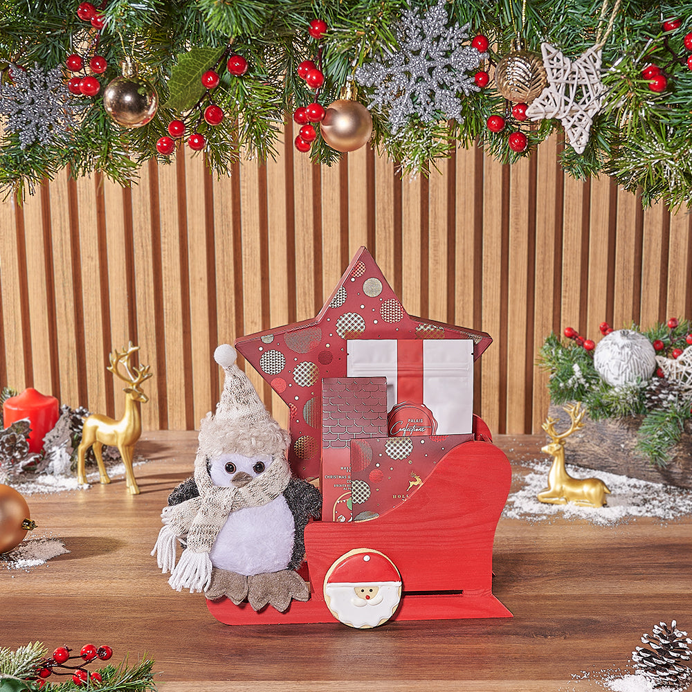 Red Wooden Sled Holiday Basket – how the gift is presented