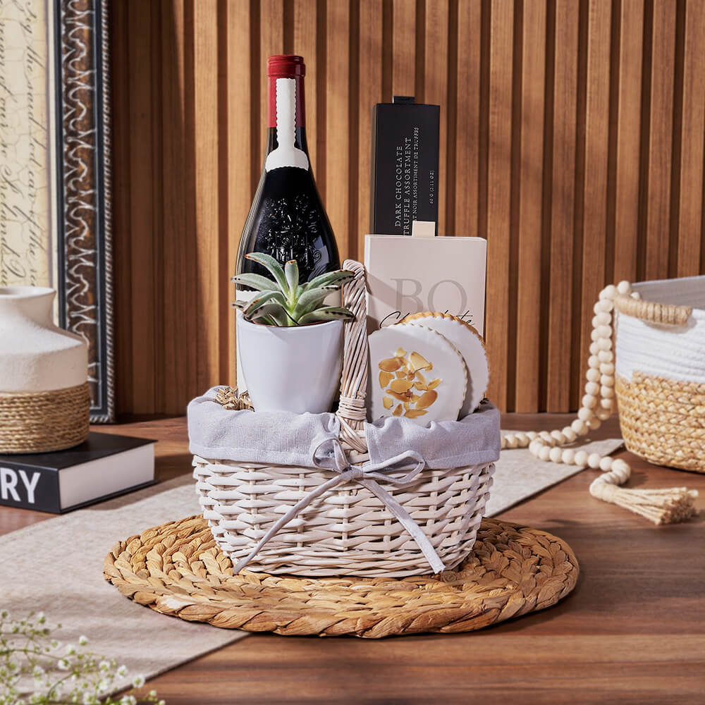 Wine and Truffle White Basket – how the gift is presented