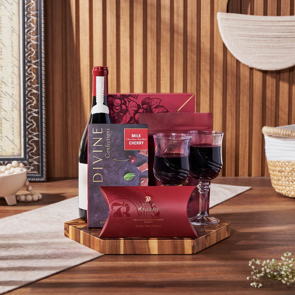 Indulge in a romantic evening with your beloved with the Tempting Chocolate & Wine Gift from Connecticut Baskets.
