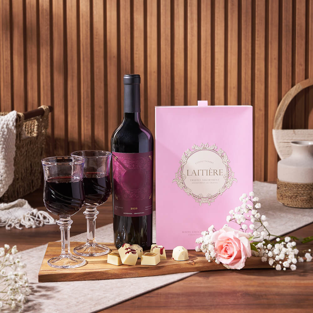 Wine with White Chocolate Truffles – how the gift is presented
