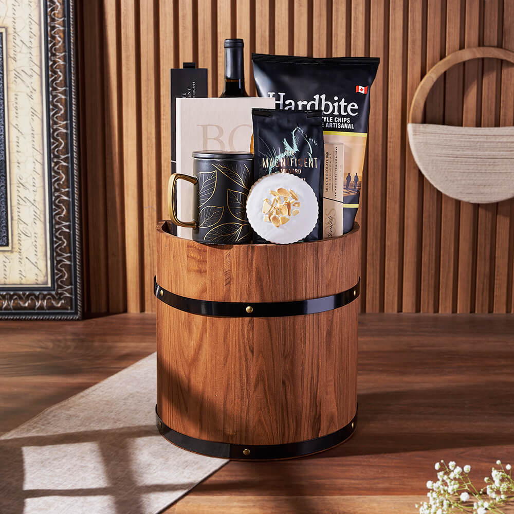 Rustic Wine and Chocolate Gift Basket – how the gift is presented