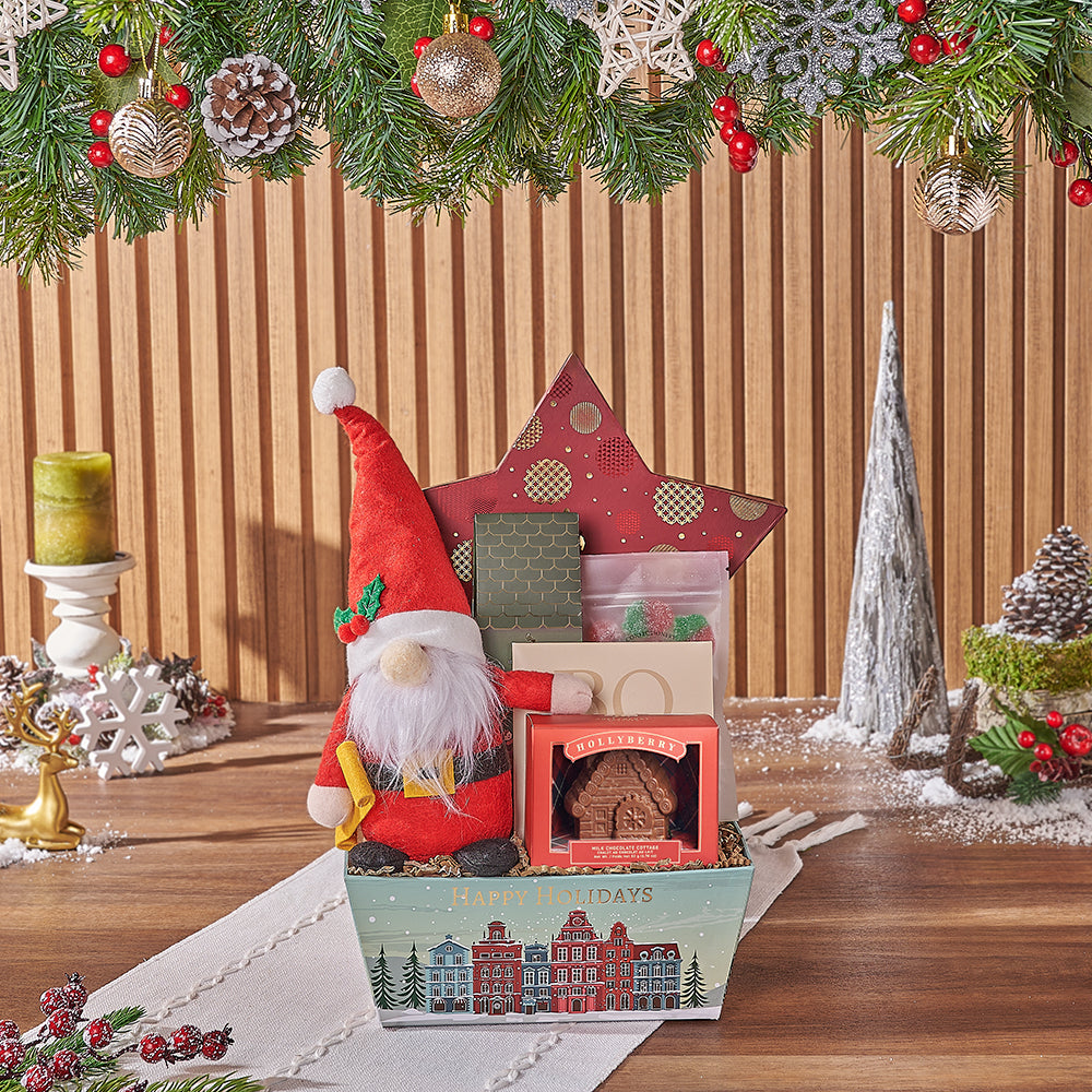 Festive Chocolate Truffles and Holiday Market Tray Gift Basket – how the gift is presented