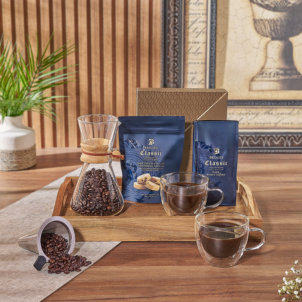 Delight any coffee aficionado with the Forest Hill Coffee & Snack Tray - Connecticut Baskets