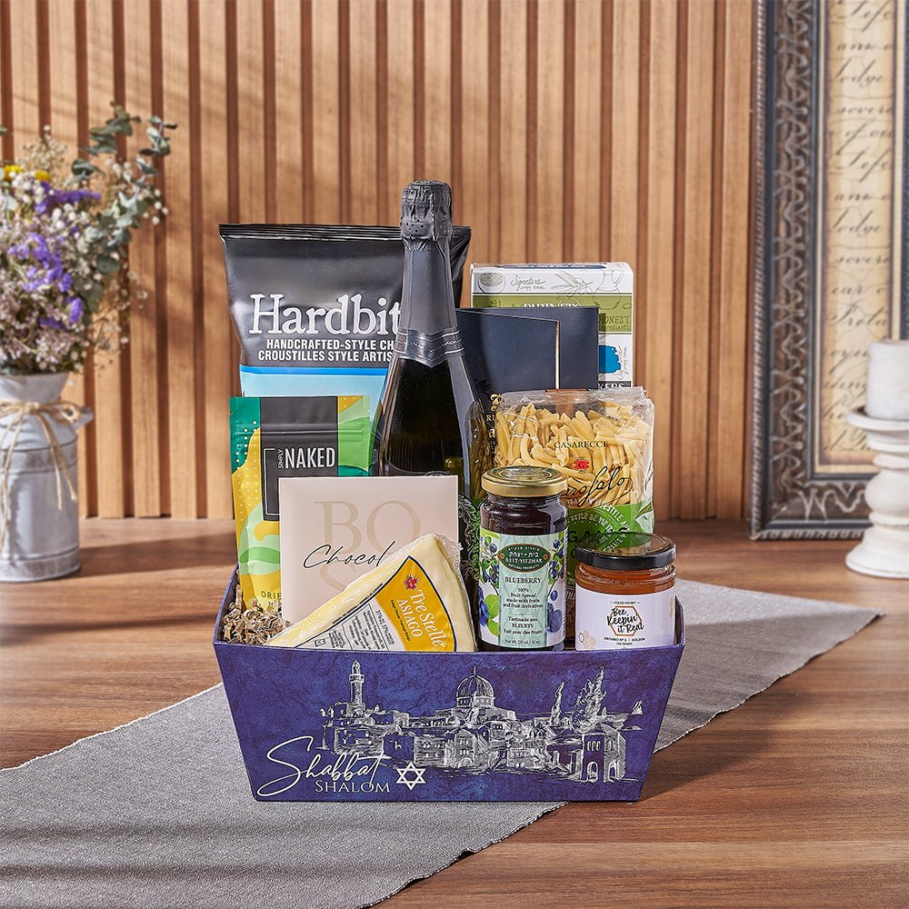 Kosher Sparkling Wine Rosh Hashanah Basket – how the gift is presented
