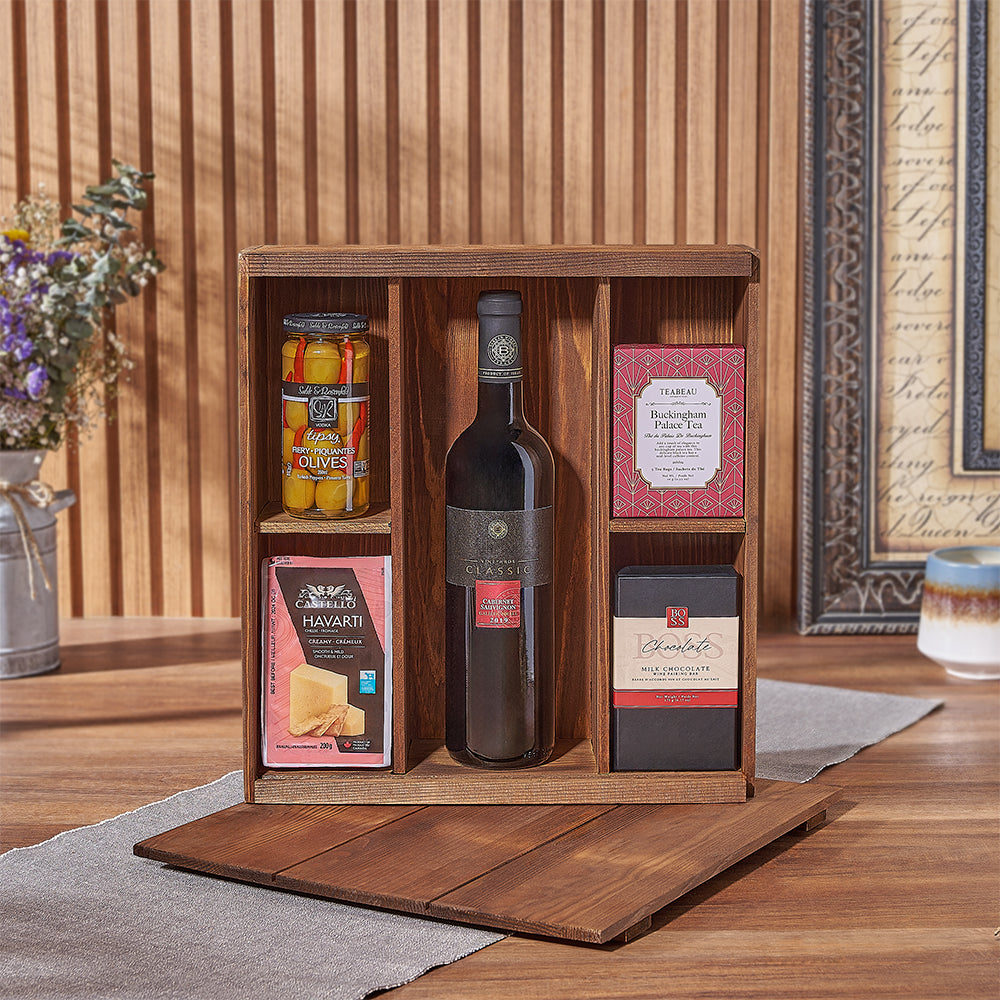 Kosher Wine and Tea Gift Crate – how the gift is presented