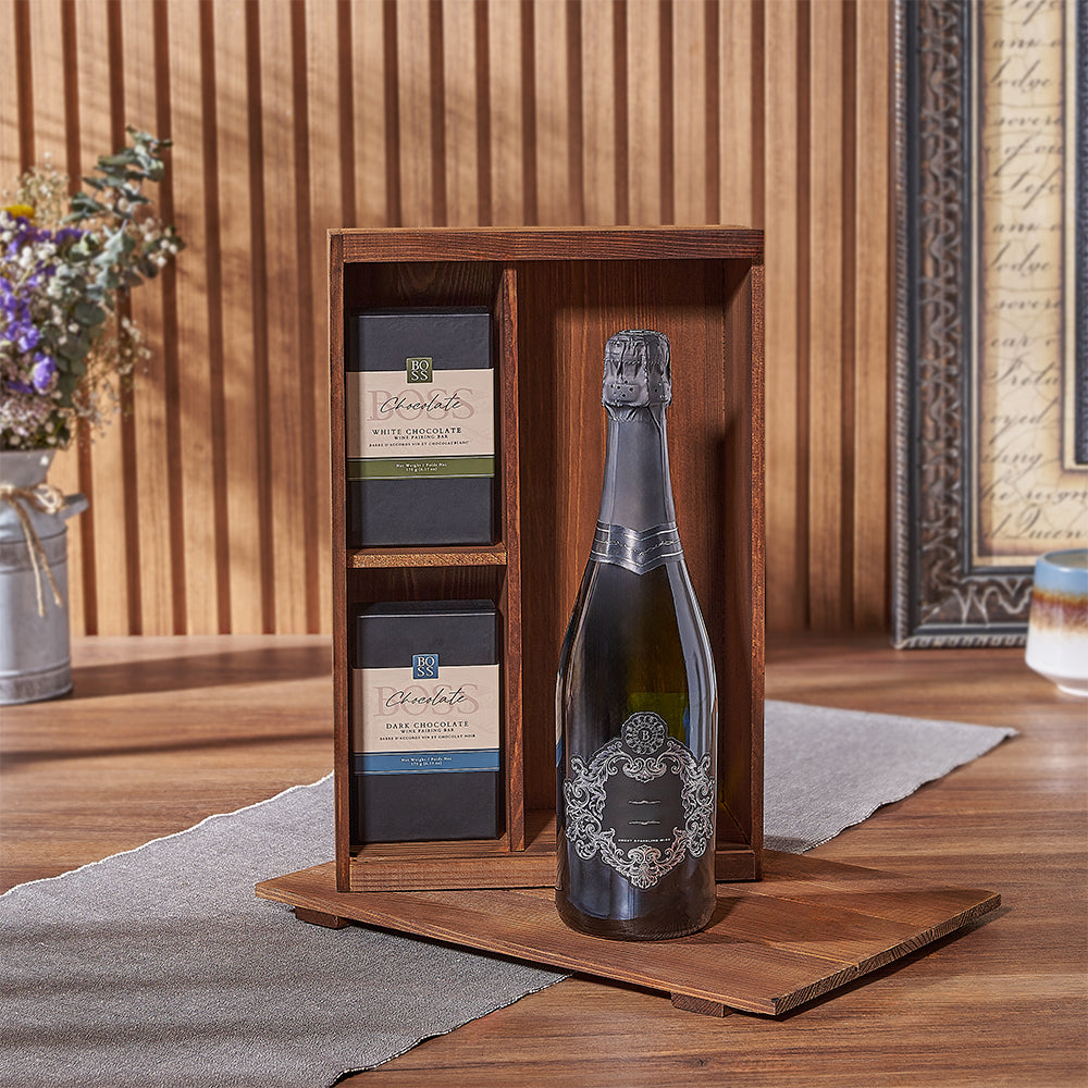 Sparkling Kosher Wine with Chocolate Gift – how the gift is presented