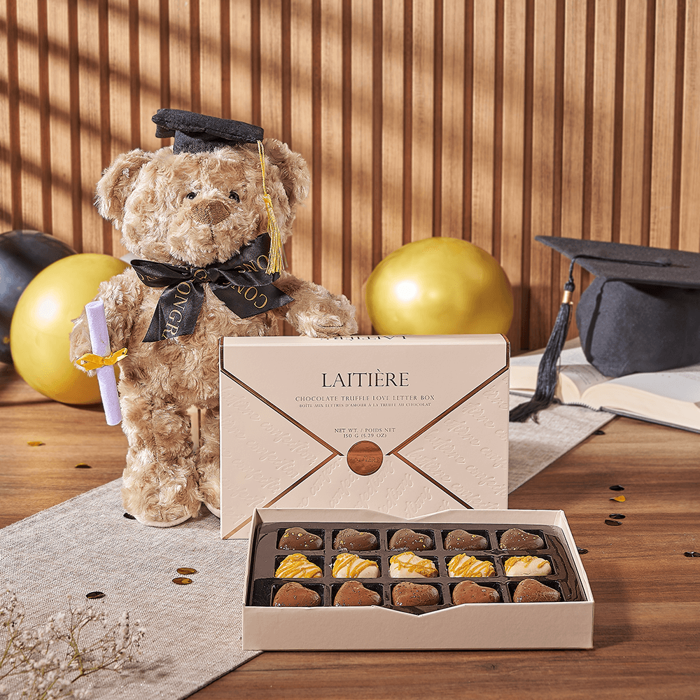 Graduation Chocolate & Teddy Gift, chocolate gift, chocolate, bear gift, bear, Connecticut delivery
