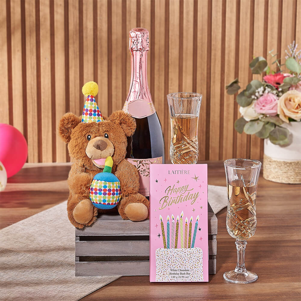 Birthday Bear & Champagne Gift Crate, champagne gift, champagne, birthday gift, birthday, Connecticut delivery