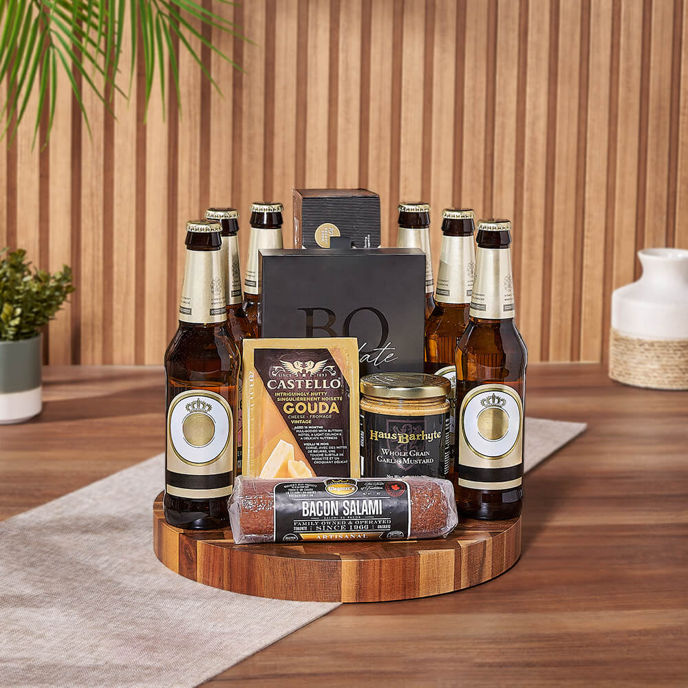 Six-Bottle Beer and Cheese Gift Basket – how the gift is presented