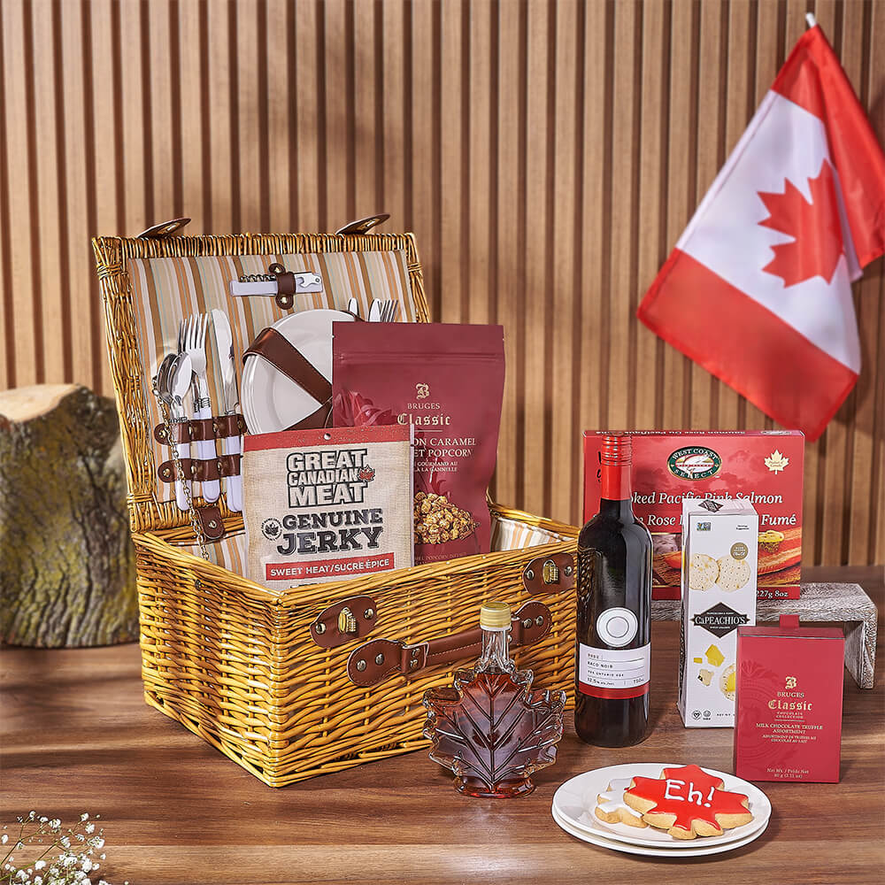 Canada Day Picnic Gift Basket, canada day gift, canada day, wine gift, wine, chocolate gift, chocolate, Connecticut delivery