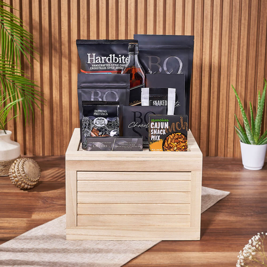 Carleton Liquor & Snack Crate gift basket from Connecticut Baskets