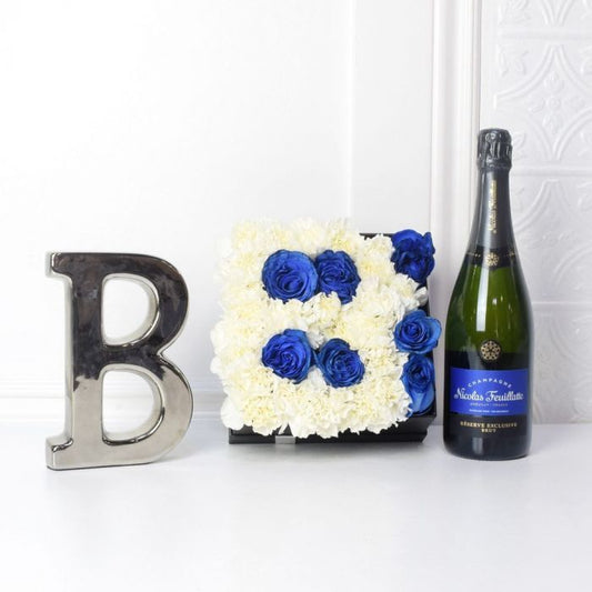 Celebrate A Baby Boy Flower Box with Champagne from Connecticut Baskets - Connecticut Delivery