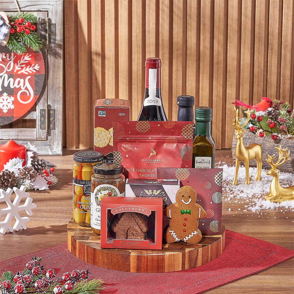 Seasonal Wine and Cheese Gift Board – how the gift is presented