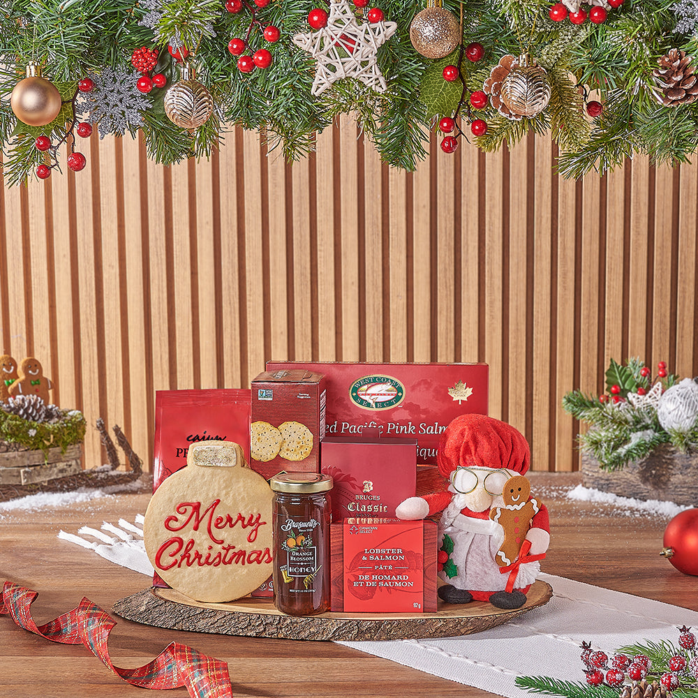 Holiday Celebration Smoked Salmon Basket – how the gift is presented
