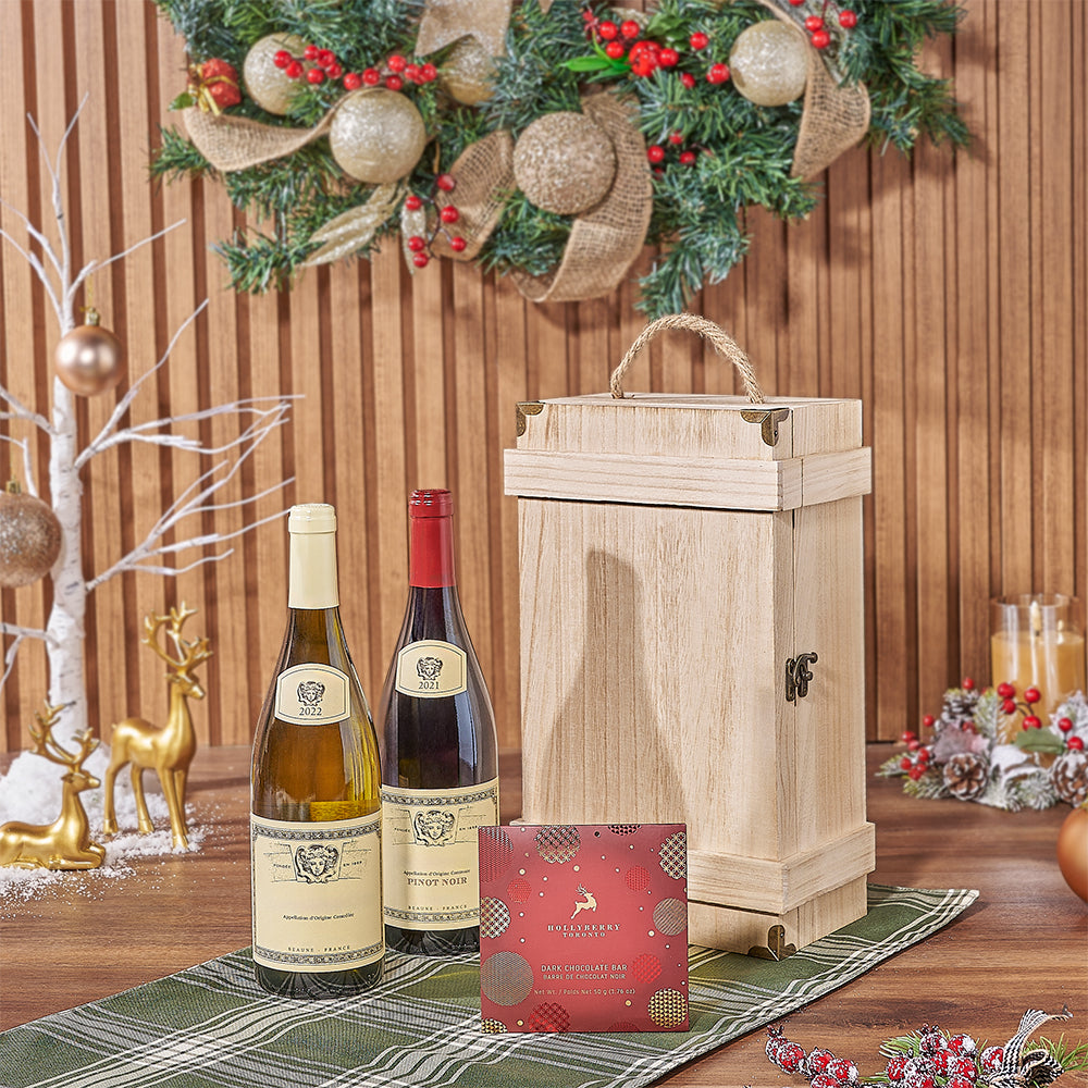 Wine Duo Gift Basket with Chocolate – how the gift is presented